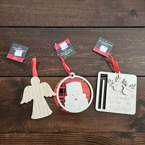 Ashland‎ Christmas Set of 3 NEW DIY Wooden Tree Ornaments Ready to Paint